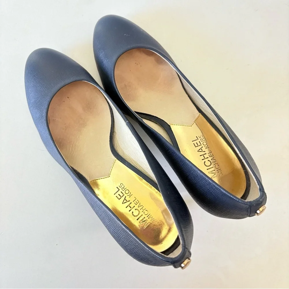 Michael Kors Flex Navy Blue Leather 3.25” High Heels Pumps Women’s Size 7 W